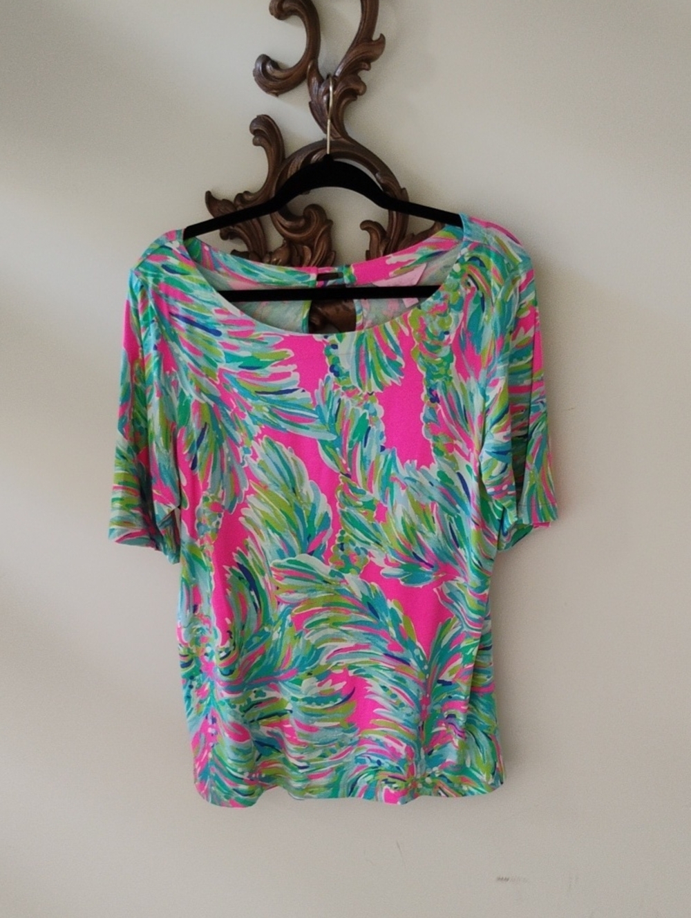 Lilly Pulitzer Hot Pink Palm-Print Short Sleeve Tee